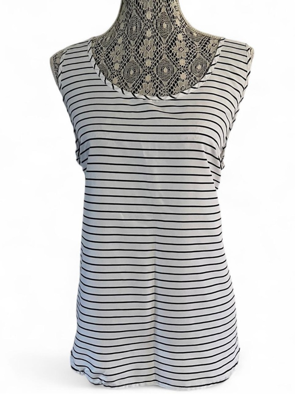 Faded Glory White Tank Top with Black Stripes
